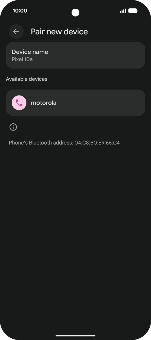 Press the required Bluetooth device and follow the instructions on the screen to pair the device with your phone.