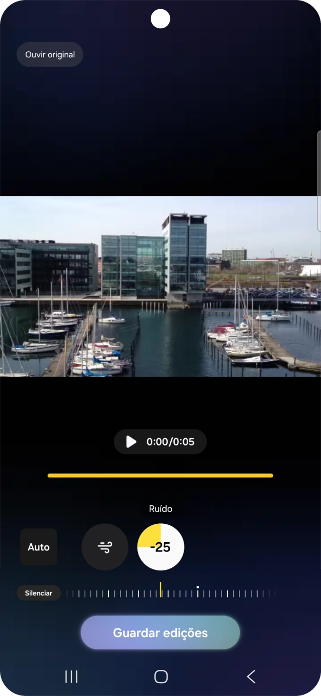 Prima Silenciar para remover totalmente do vídeo, o tipo de som escolhido.