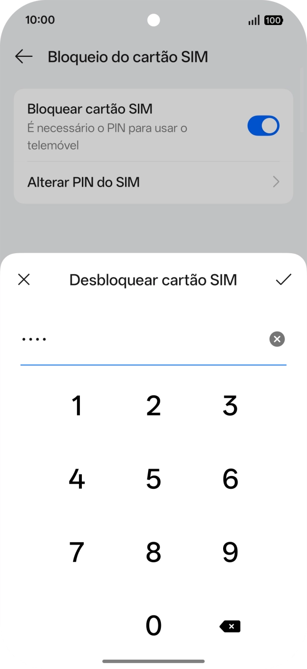 Introduza o código PIN e prima o ícone para aceitar.