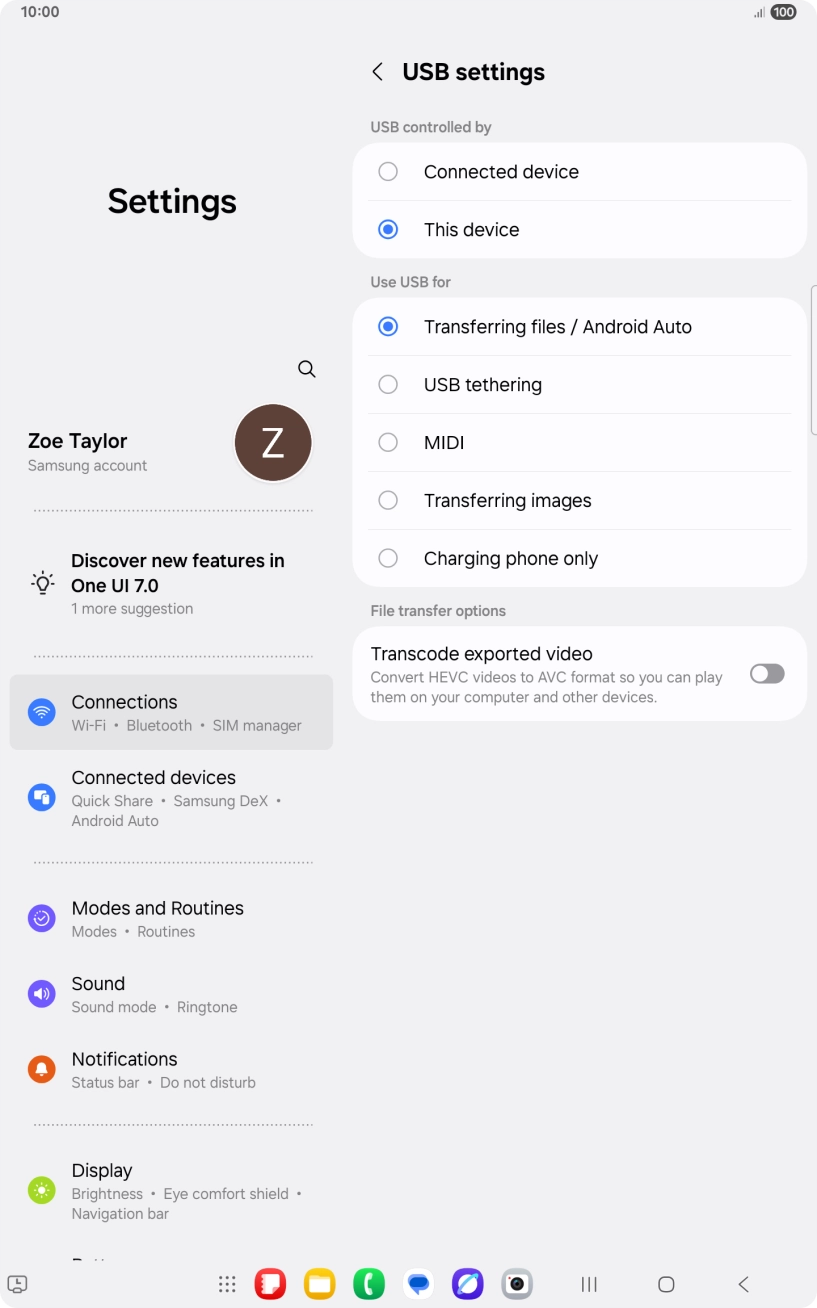 Press Transferring files / Android Auto.