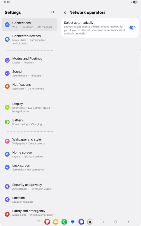 Press the indicator next to 'Select automatically' to turn off the function and wait while your tablet searches for networks.