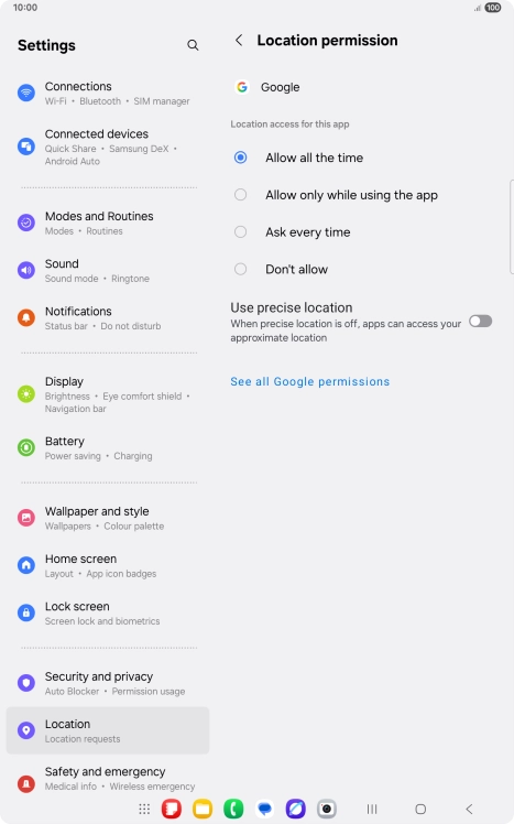 Press the required setting.