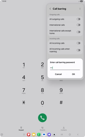 Key in your barring password and press OK.
