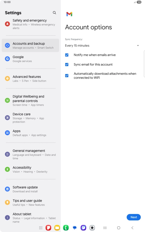 If this screen is displayed, your email account has been recognised and set up automatically. Follow the instructions on the screen to key in more information and finish setting up your tablet.