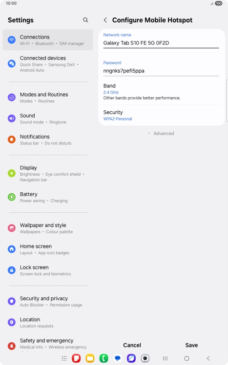 Press the field below 'Network name' and key in the required name.