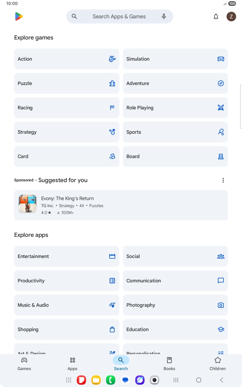 Press the search field.