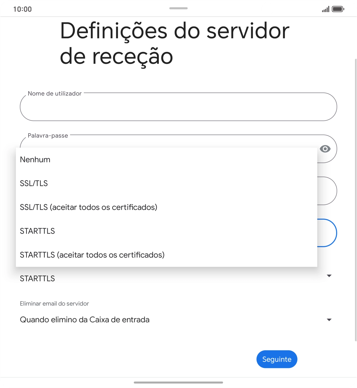 Prima SSL/TLS para ativar a função.