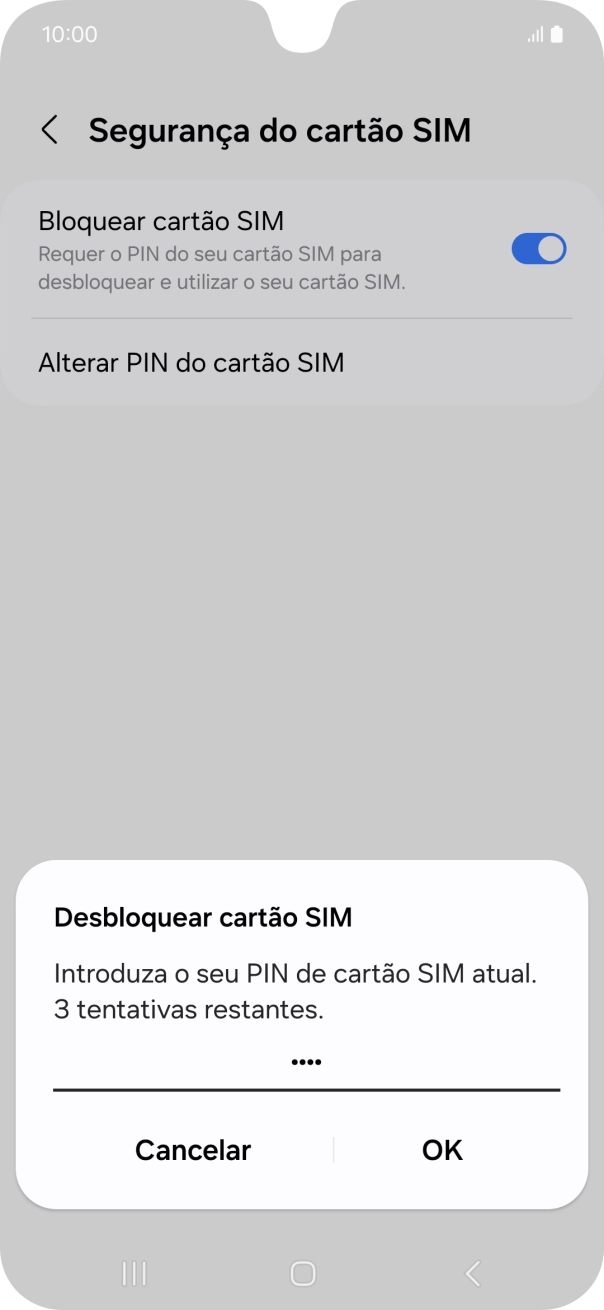 Introduza o seu código PIN e prima OK.