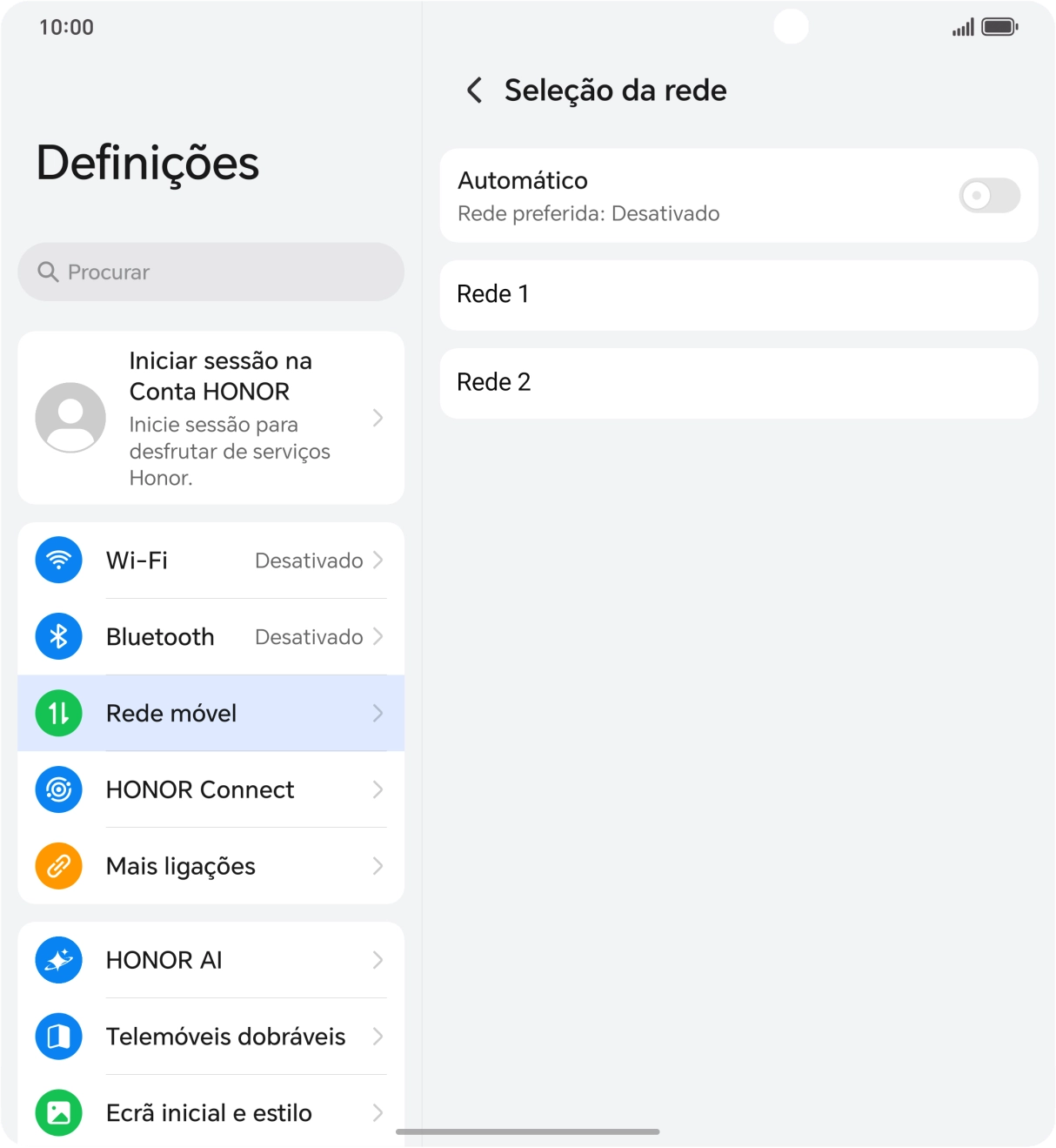 Prima a rede pretendida.