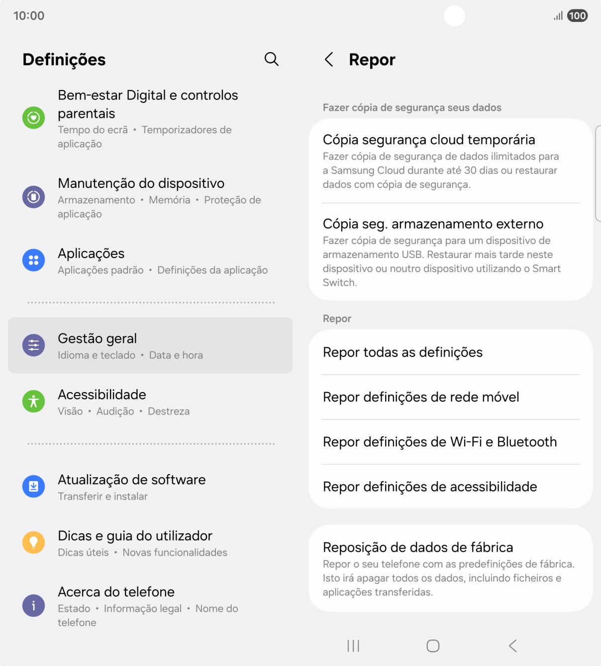 Prima Reposição de dados de fábrica.
