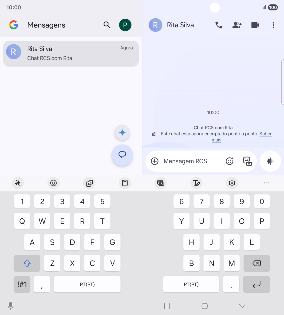 Escolha uma conversa existente ou crie uma nova mensagem e prima o ícone de IA.