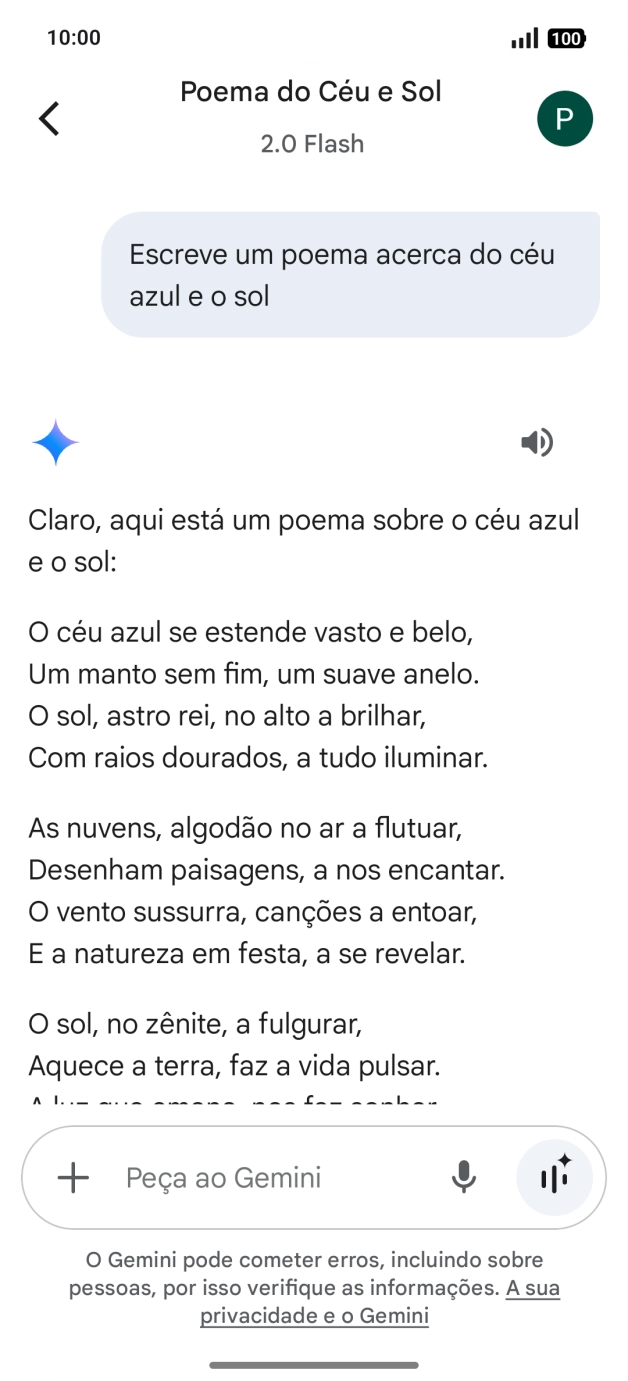 É possível solicitar à Gemini que gere um texto baseado na sua descrição.