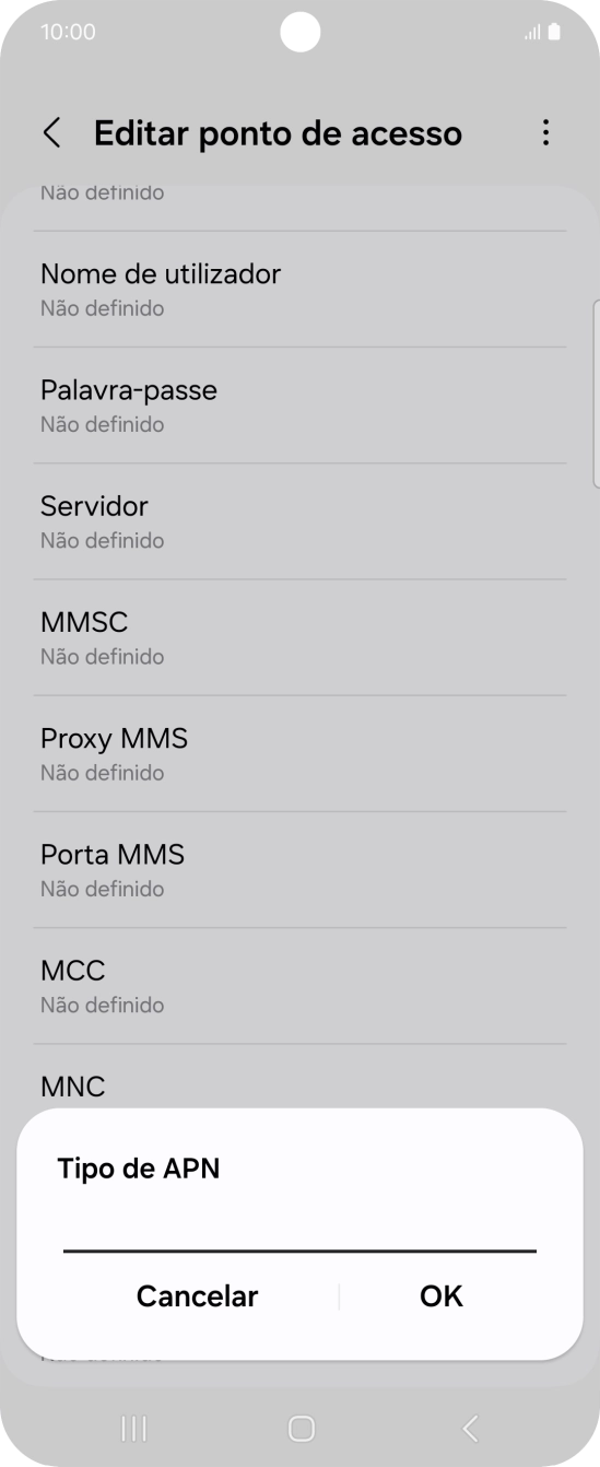 Introduza default e prima OK.