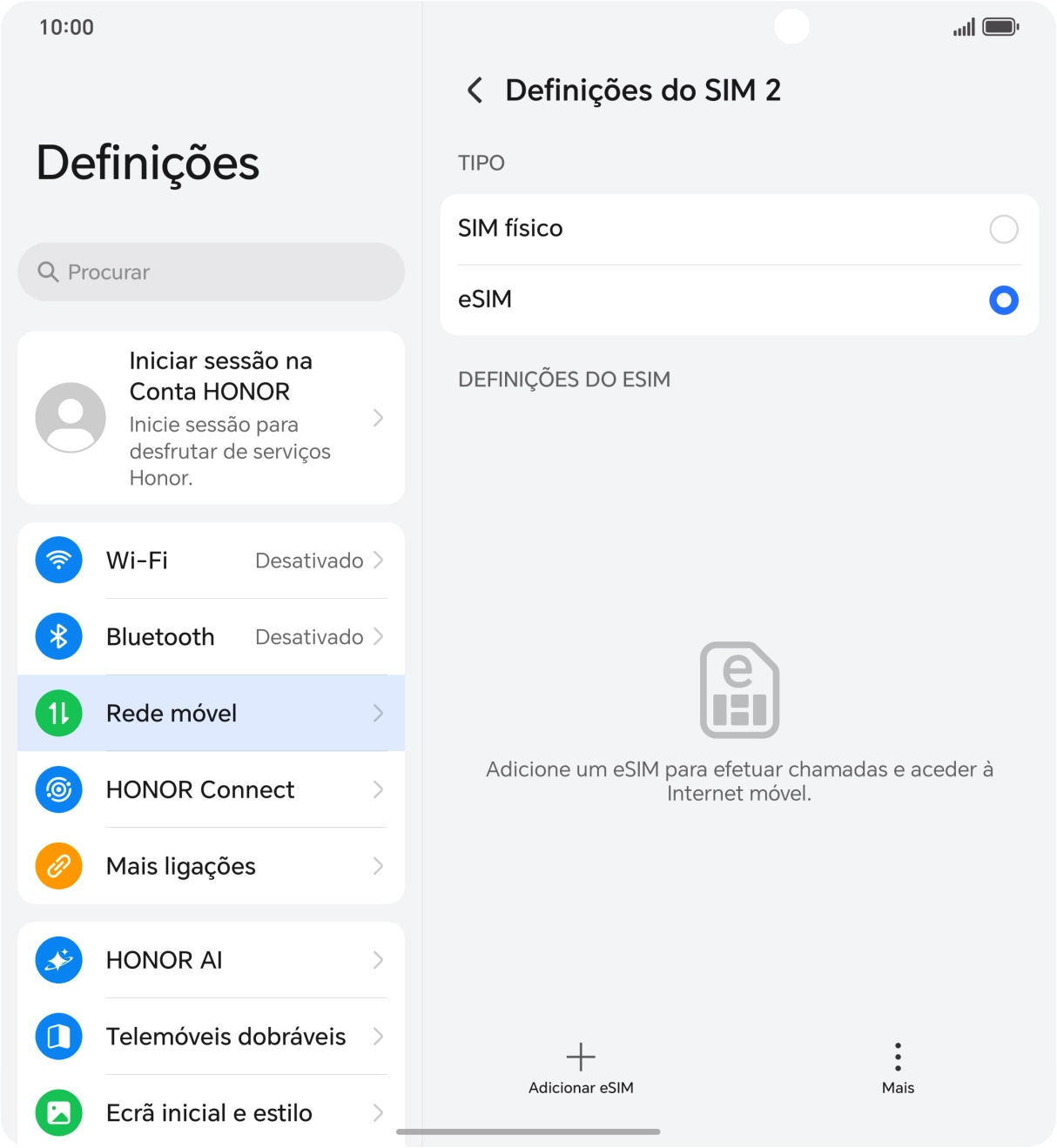 Prima Adicionar eSIM.