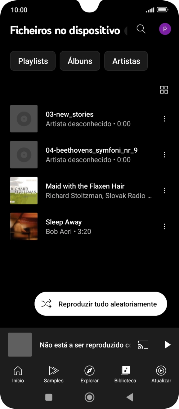 Prima o ficheiro de música pretendido.
