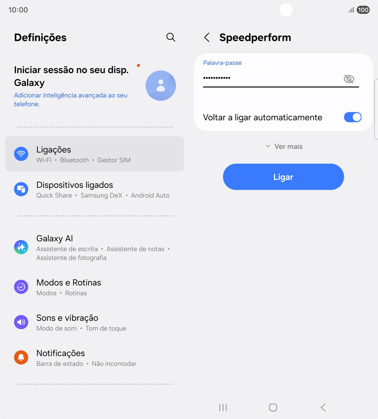 Introduza a password da rede Wi-Fi e prima Ligar.