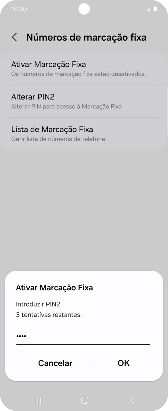 Introduza o código PIN2 e prima OK.
