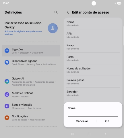 Introduza Vodafone Internet e prima OK.