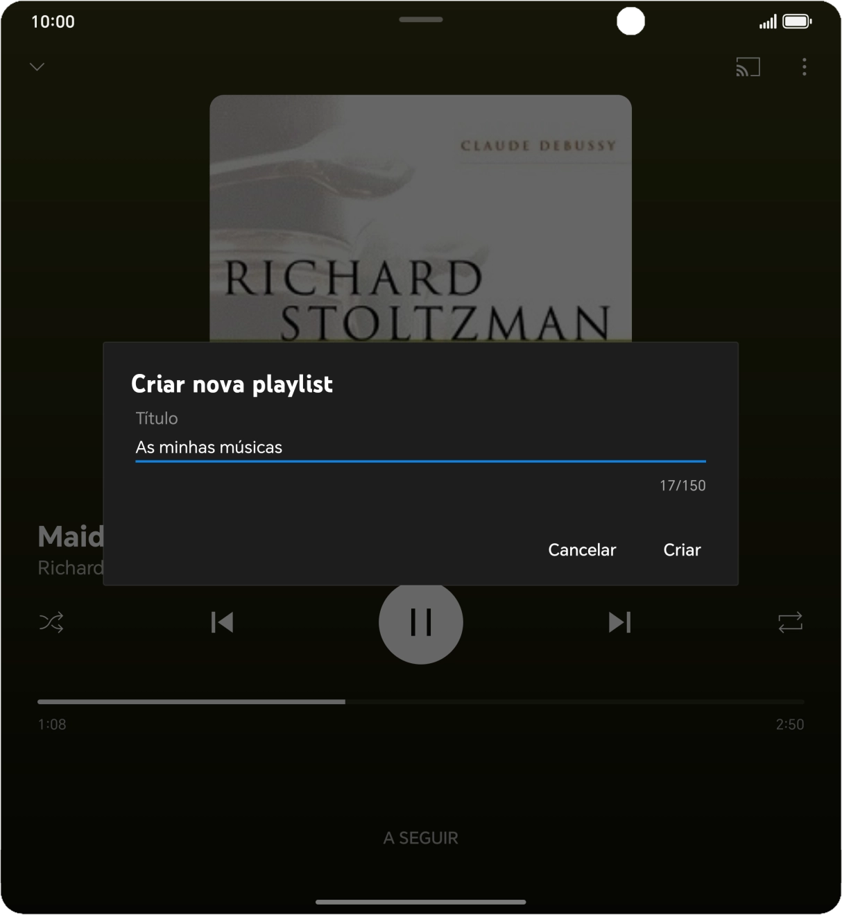 Introduza o nome pretendido para a lista de reprodução e prima Criar.