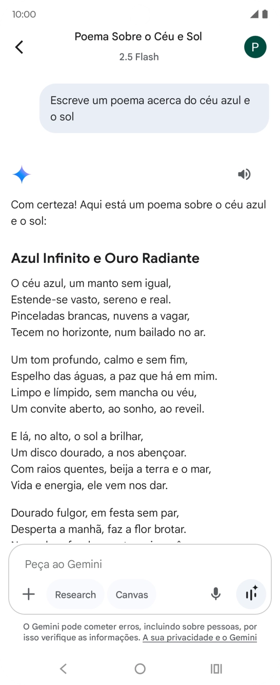 É possível solicitar à Gemini que gere um texto baseado na sua descrição.