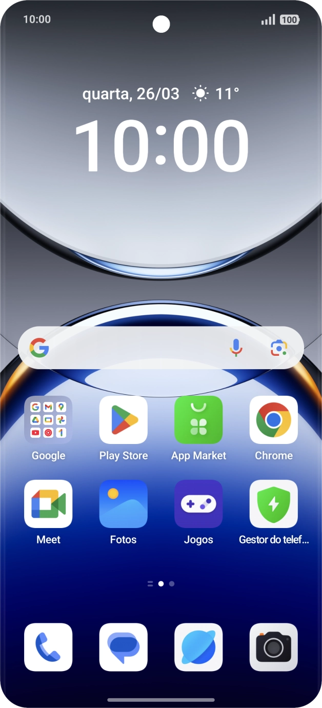 Deslize dois dedos sobre o ecrã de cima para baixo a partir do topo do ecrã.