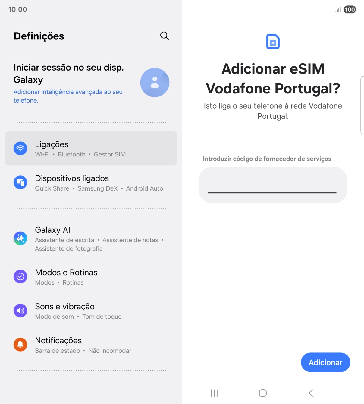 Introduza o código de confirmação enviado e prima Adicionar.