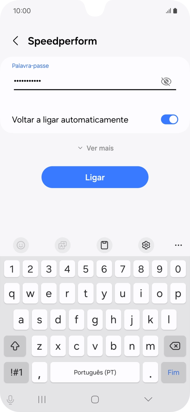 Introduza a password da rede Wi-Fi e prima Ligar.
