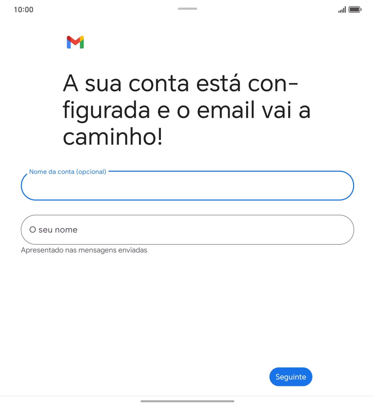 Prima O seu nome e introduza o nome do remetente pretendido.