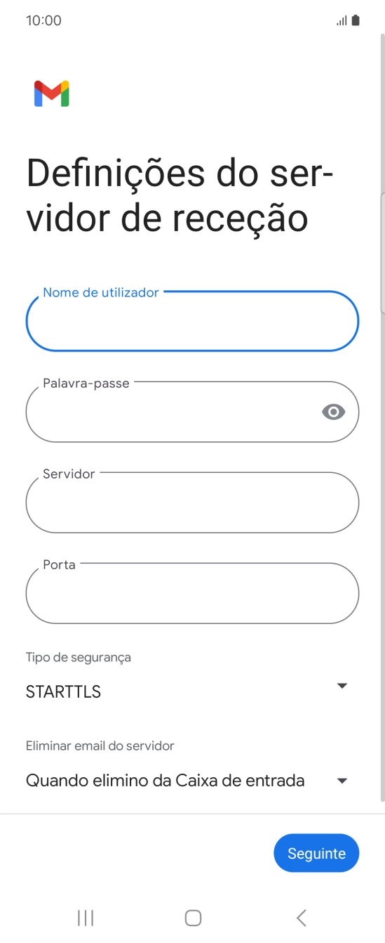 Prima Servidor e insira pop.vodafone.pt.