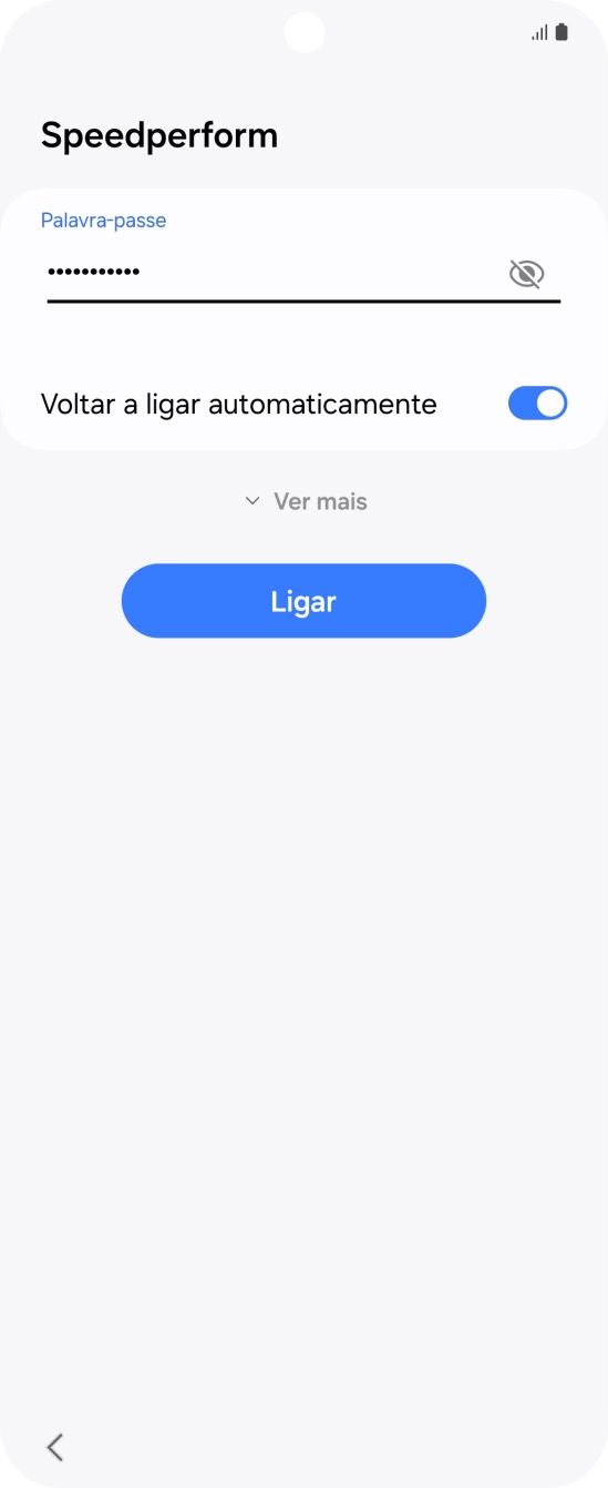 Introduza a password da rede Wi-Fi e prima Ligar.