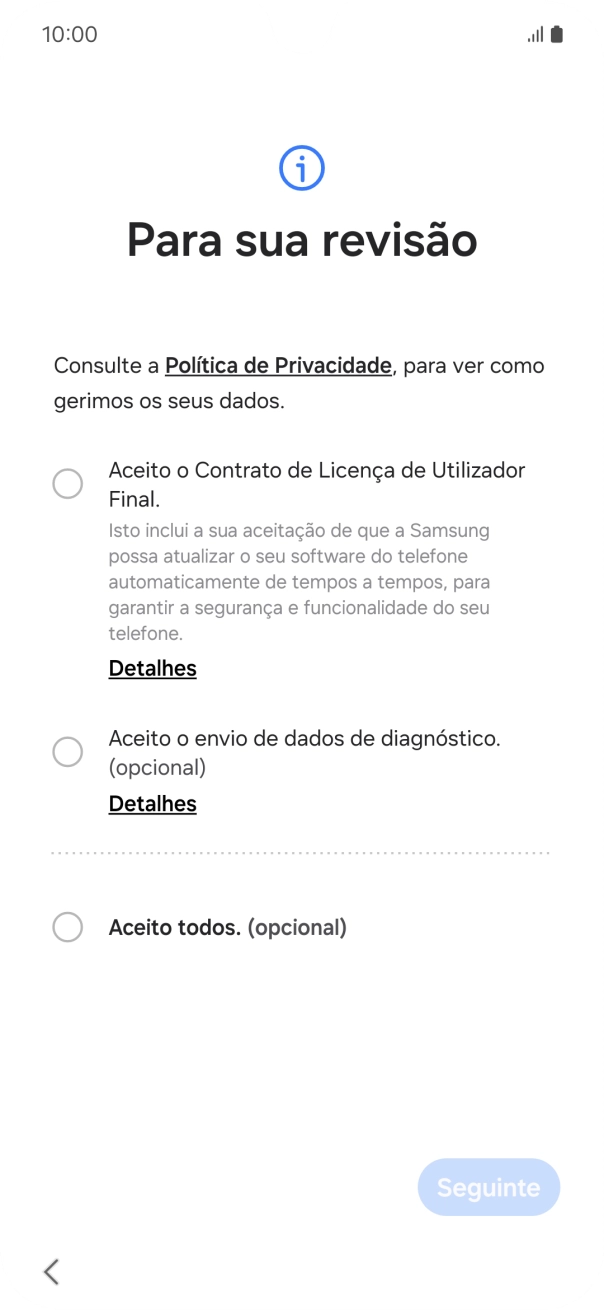 Prima o campo ao lado das definições pretendidas para as selecionar.
