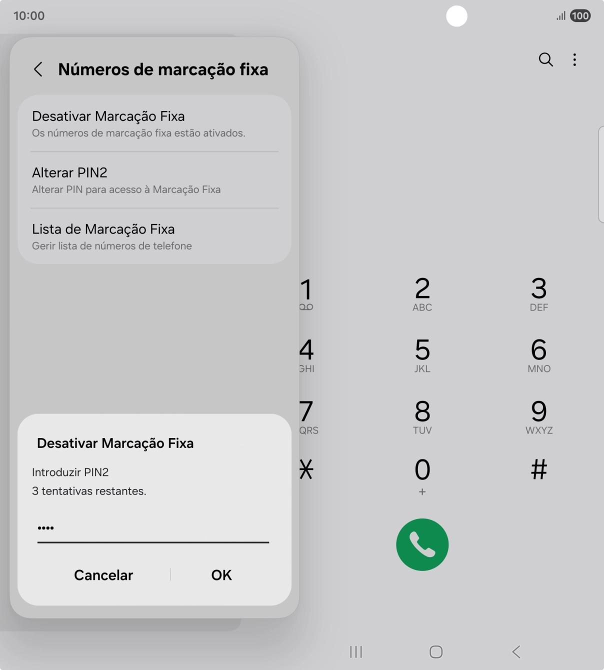 Introduza o código PIN2 e prima OK.
