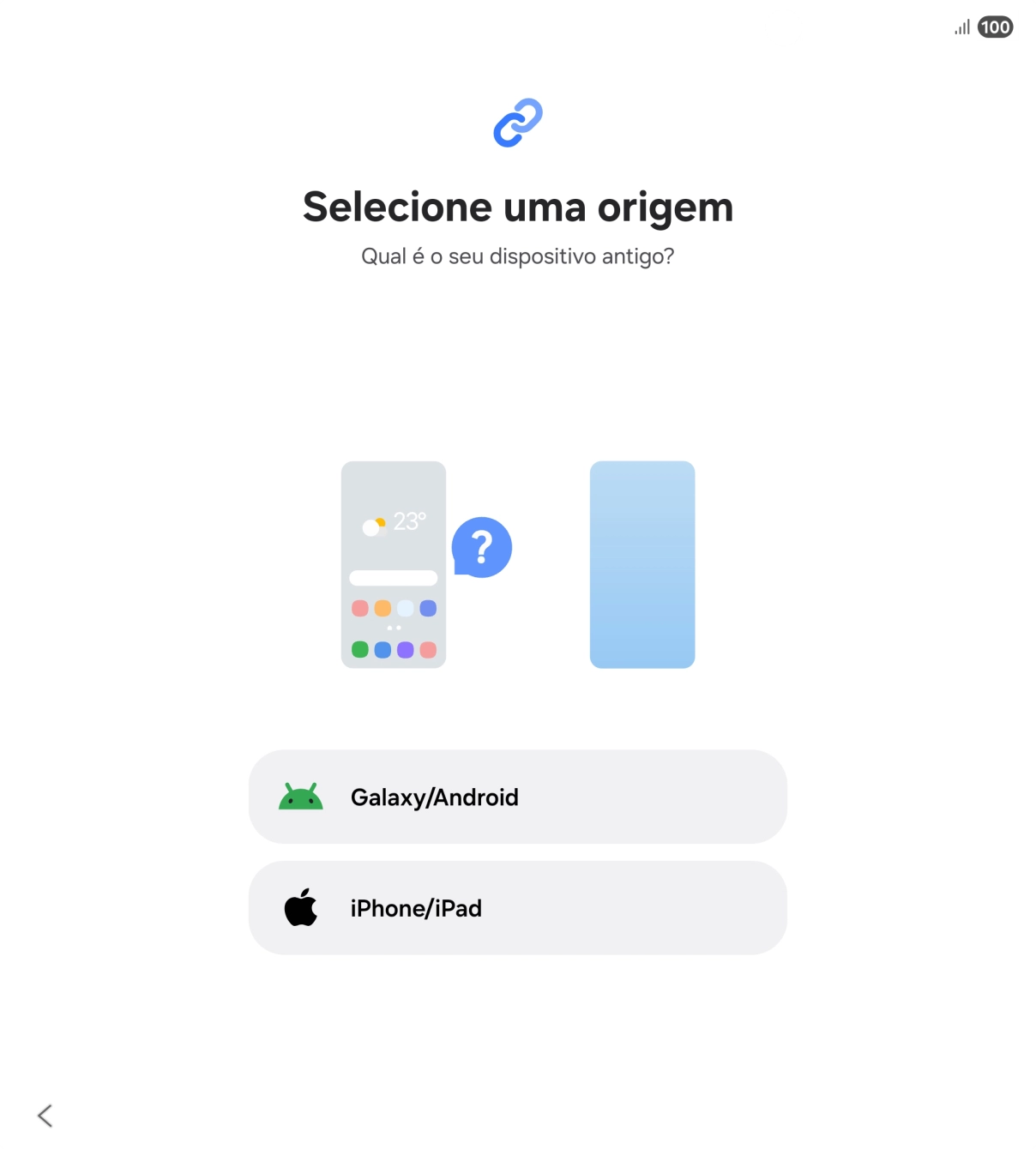 Prima a definição pretendida e siga as indicações no ecrã para transferir conteúdo de outro telefone.