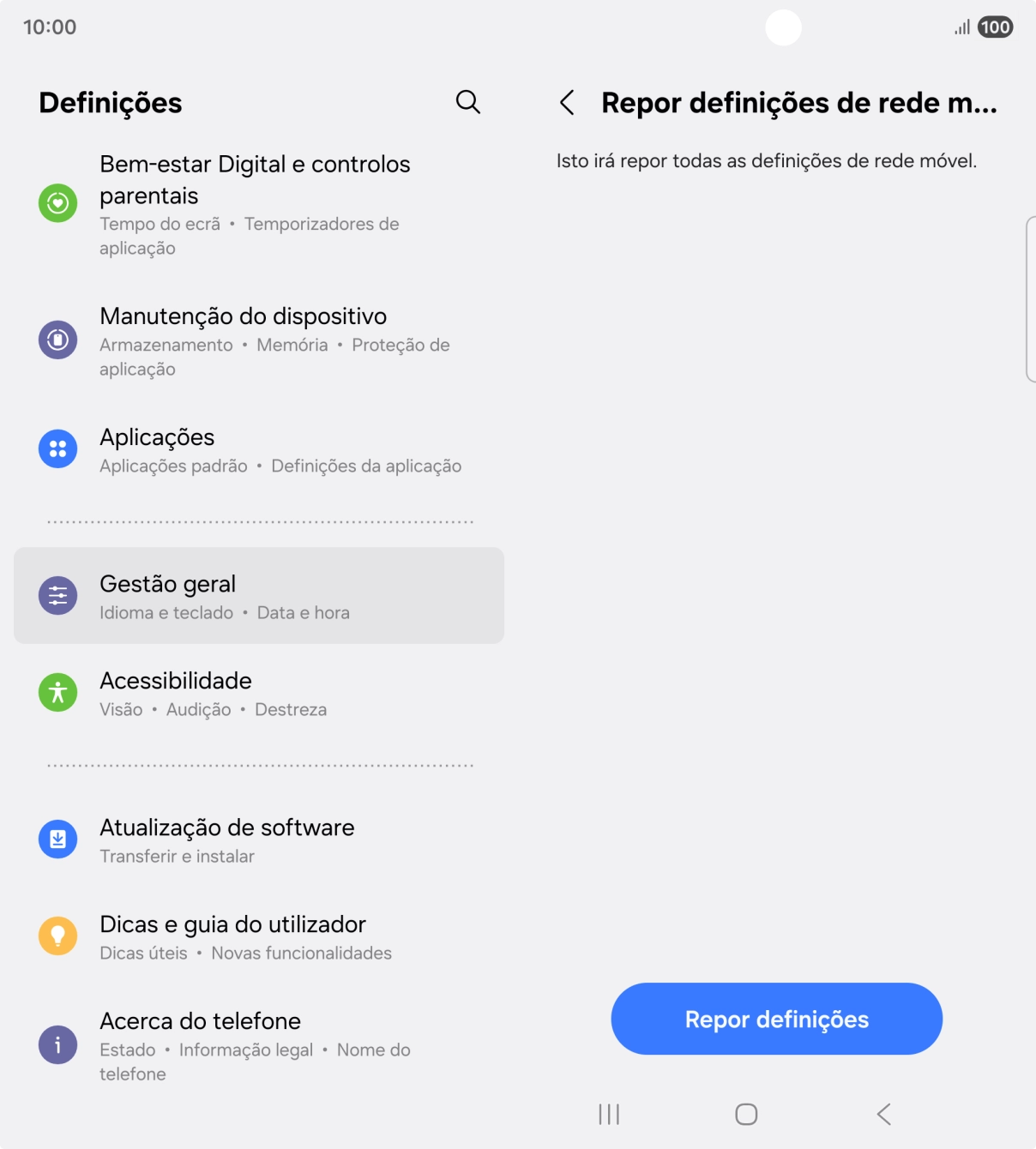 Prima Repor definições.