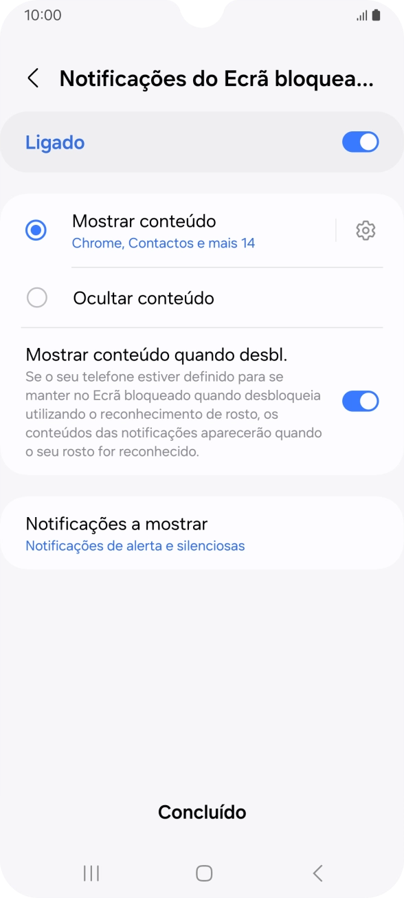 Prima as definições pretendidas para as ativar ou desativar.