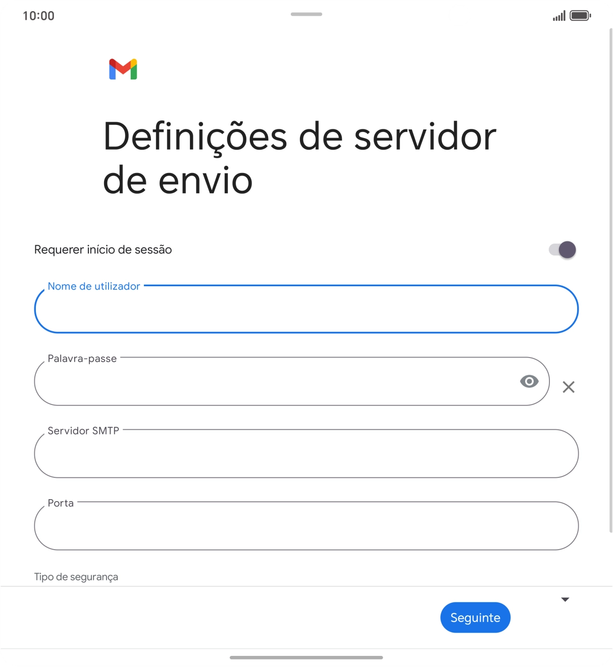 Prima Palavra-passe e introduza a password da sua conta de e-mail na Vodafone.