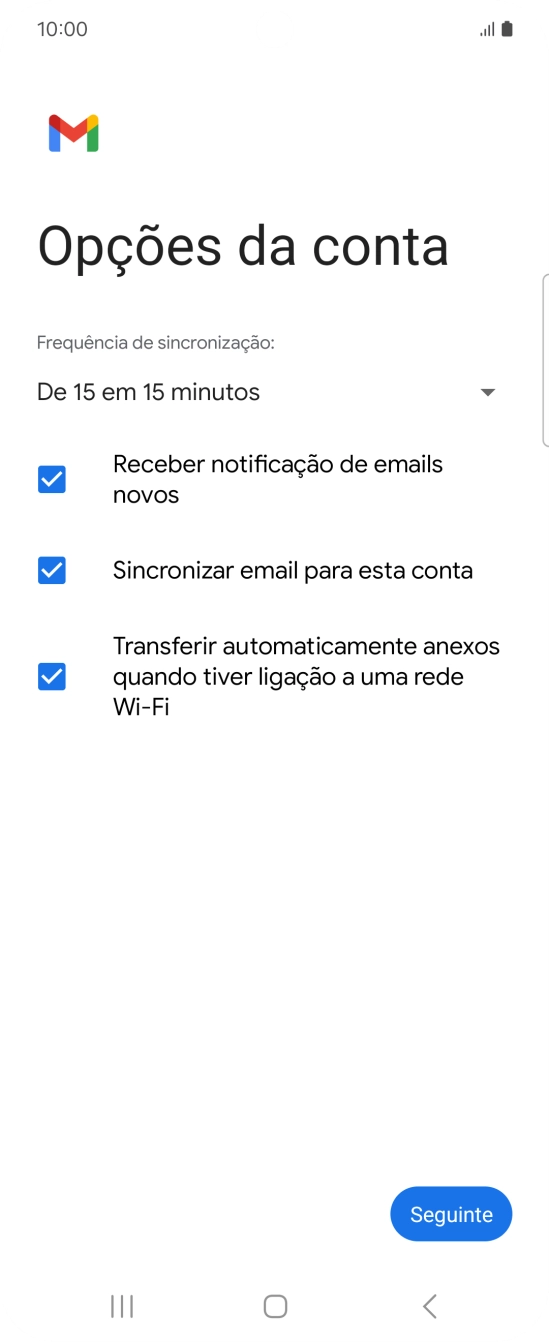 Se o ecrã mostrar esta imagem, a sua conta foi identificada e configurada automaticamente. Siga as indicações no ecrã para introduzir informações adicionais e concluir a configuração.