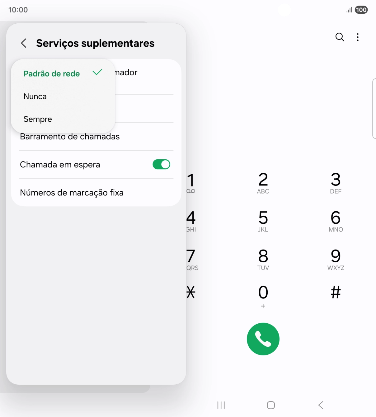 Prima Sempre para ativar a visualização do seu número.