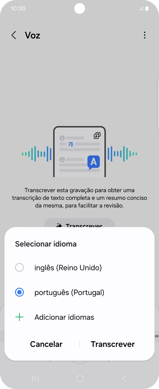 Prima o idioma ditado.