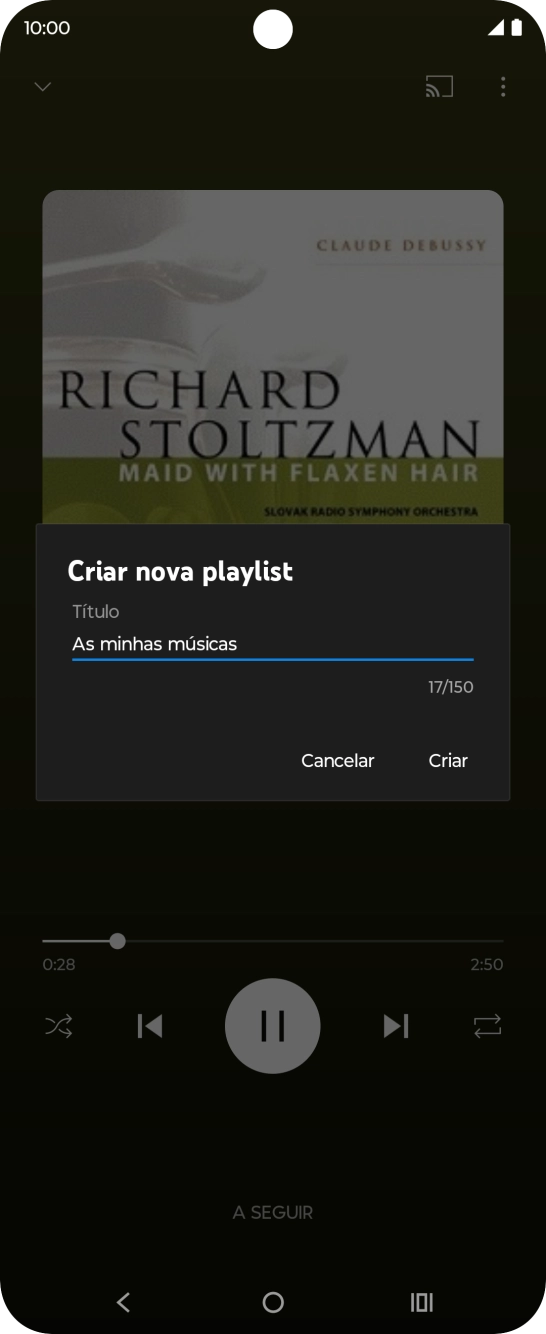 Introduza o nome pretendido para a lista de reprodução e prima Criar.