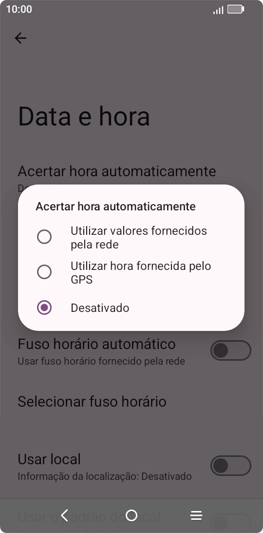 Prima Utilizar valores fornecidos pela rede.