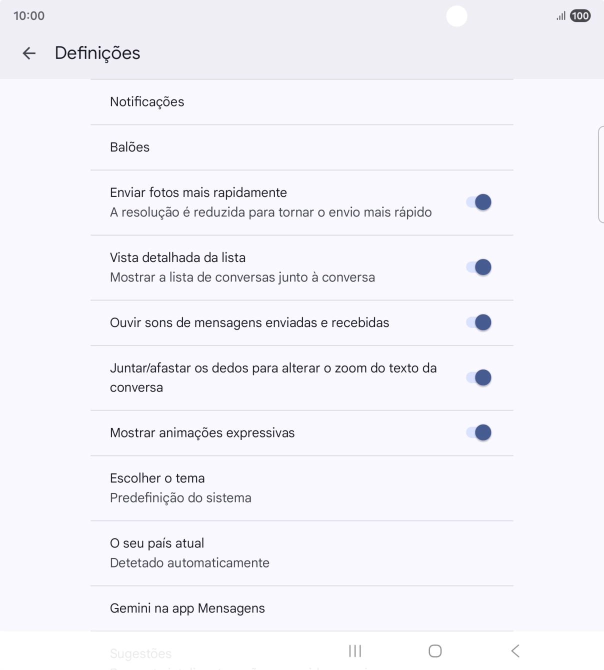 Prima Gemini na app Mensagens.