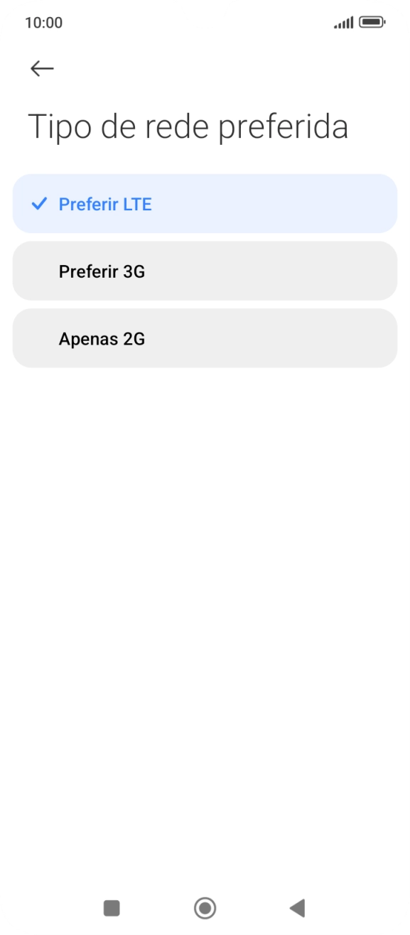 Prima o tipo de rede pretendido.