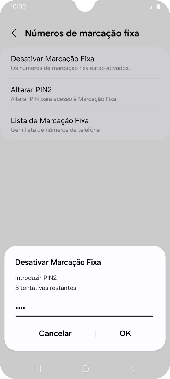 Introduza o código PIN2 e prima OK.
