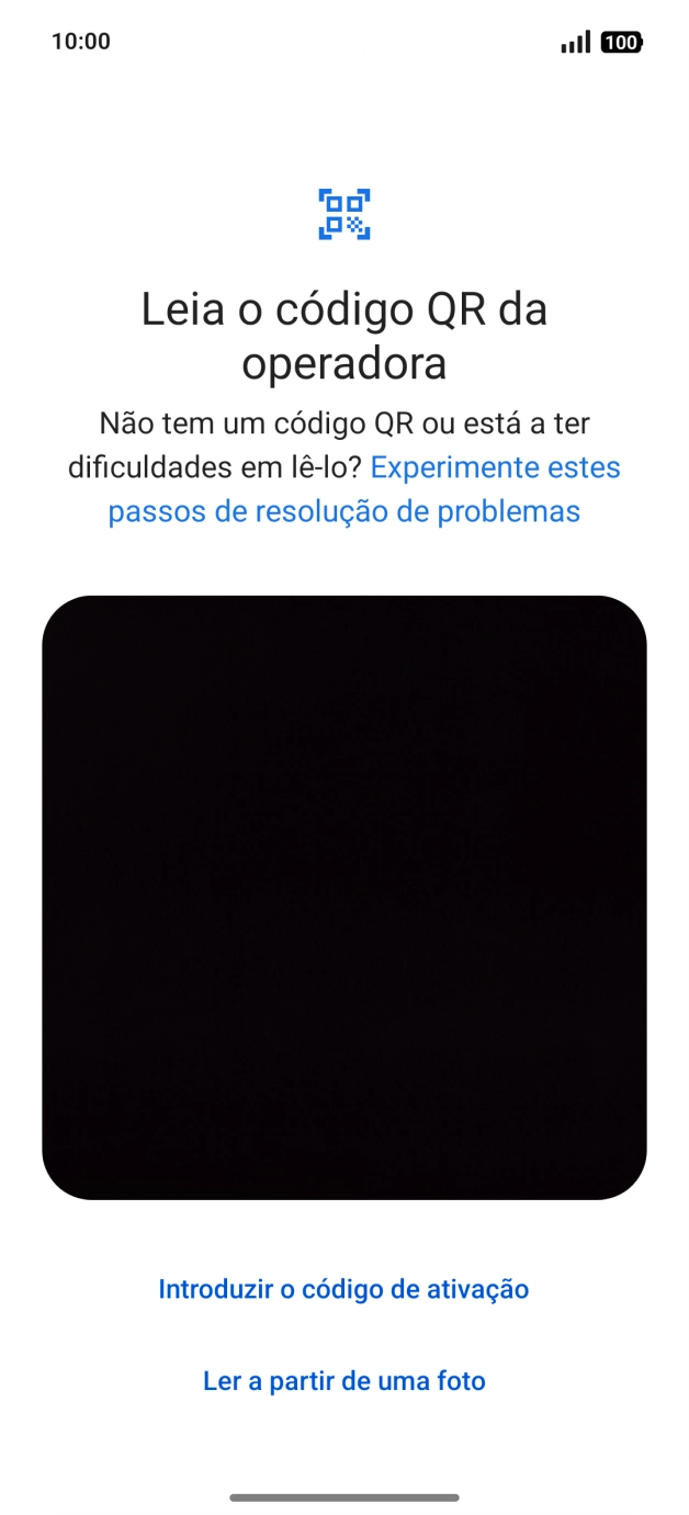 Para scanear o código QR enviado, enquadre-o na moldura da câmara do telefone.
