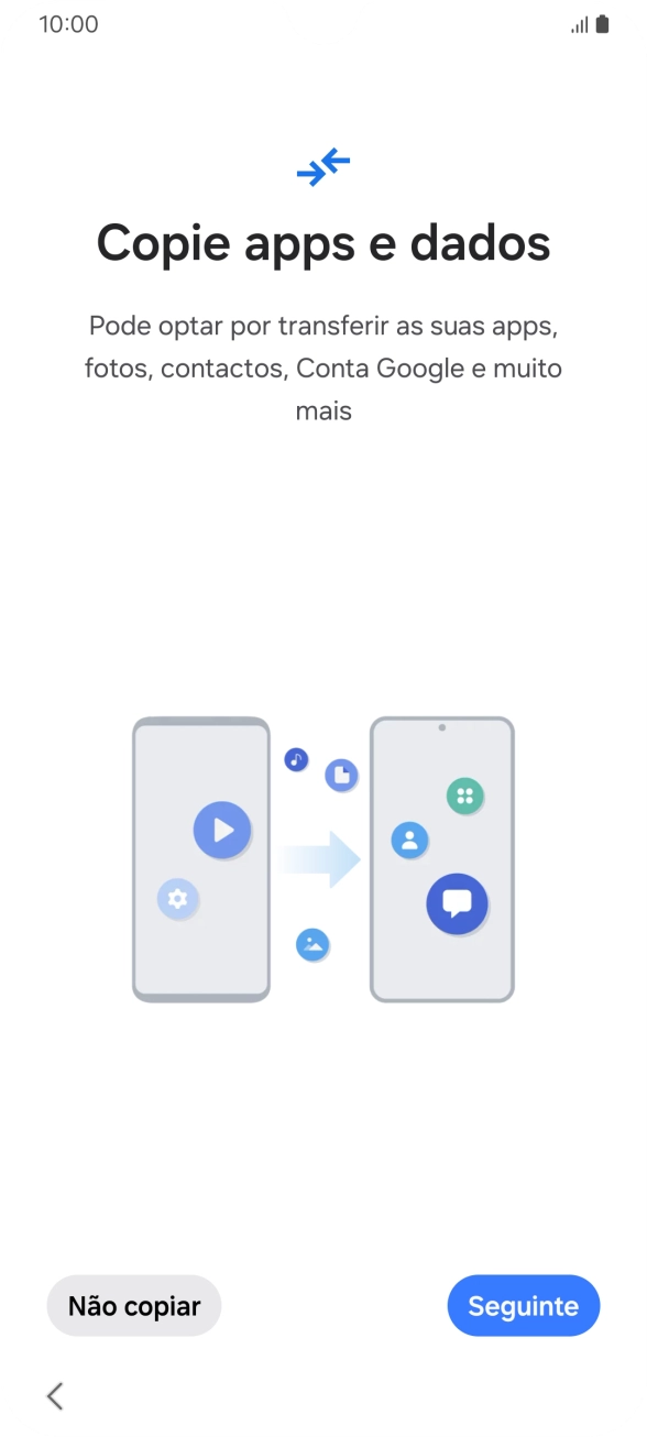 É possível transferir conteúdo de outro telefone quando o telefone for ativado antes da primeira utilização e quando o telefone tiver sido reiniciado. Quando esta imagem for mostrada no ecrã, o telefone está pronto para transferir conteúdo de outro telefone.