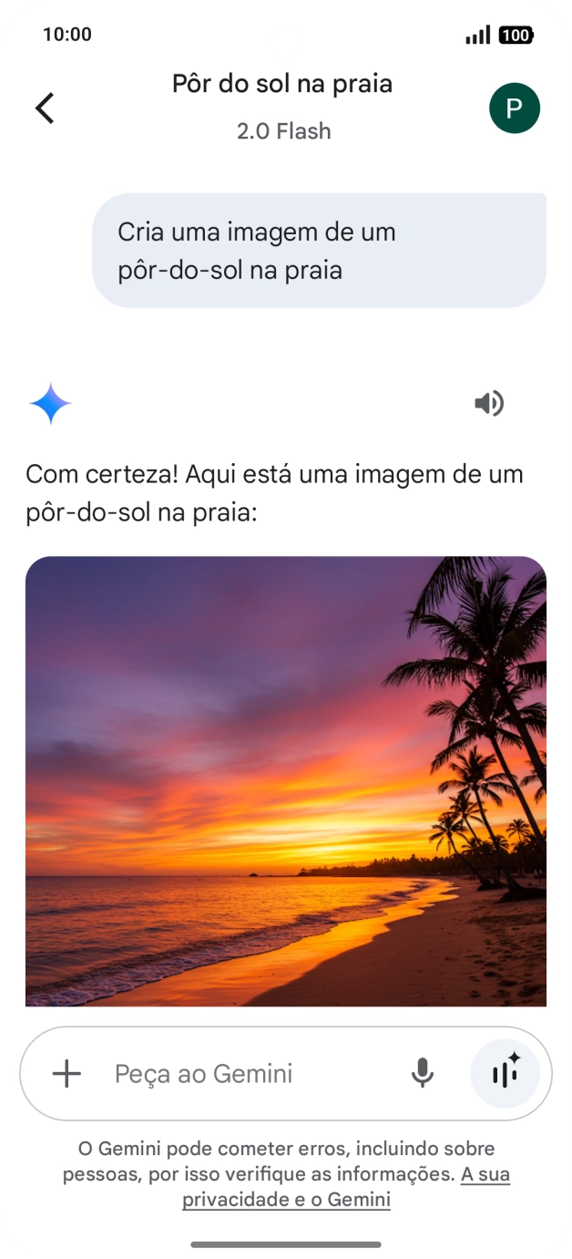 Também é possível solicitar à Gemini que gere uma imagem baseada na sua descrição.