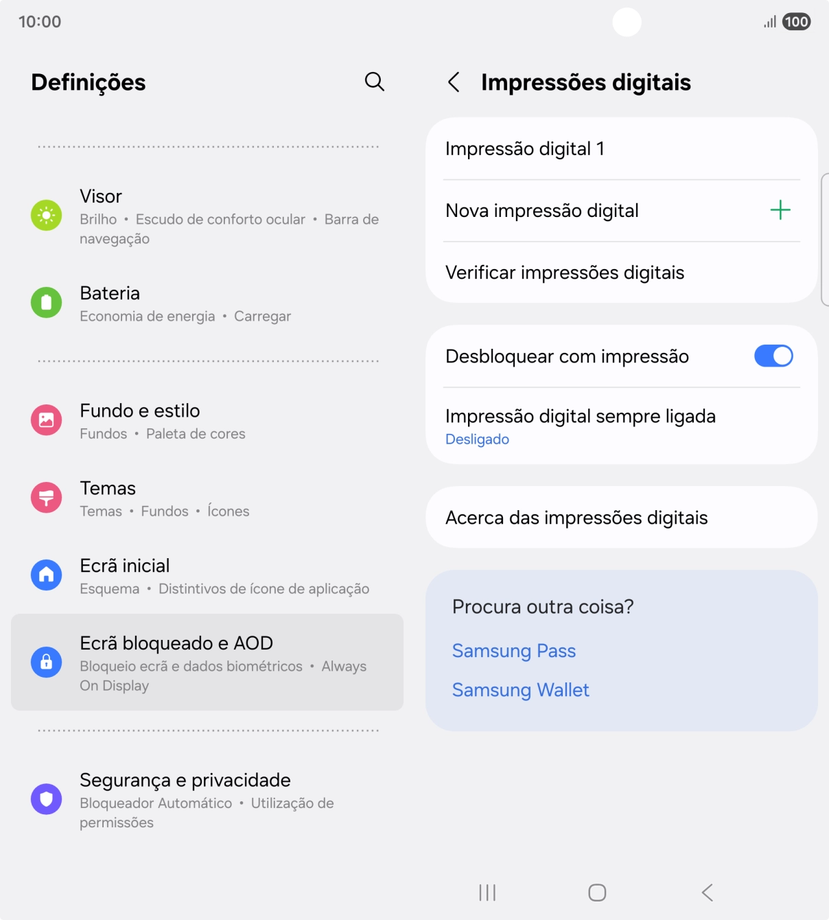 Prima as definições pretendidas para as ativar ou desativar.