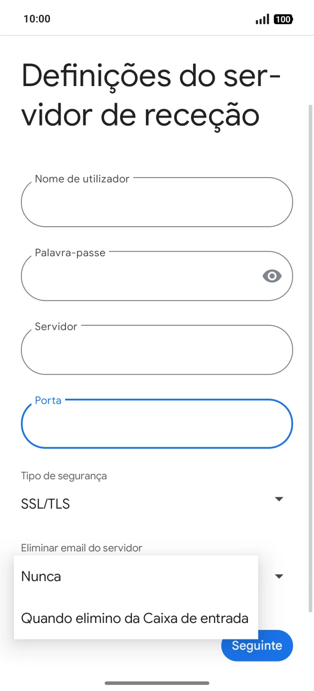 Prima Nunca para manter os e-mails no servidor quando estes são apagados no telefone.