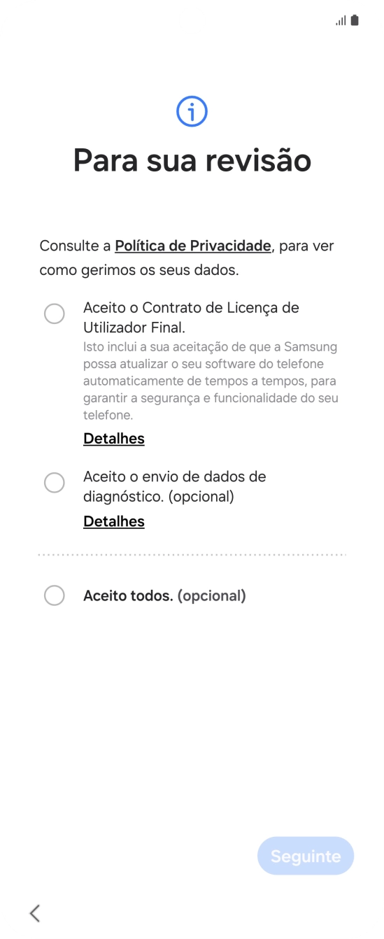 Prima o campo ao lado das definições pretendidas para as selecionar.